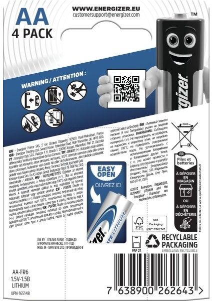 Energizer Lithium Standard Aa Batteri, 4 Stk.