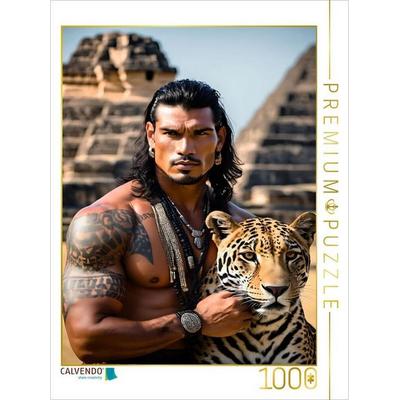 CALVENDO Puzzle Furchtloser Kerl mit einem Jaguar | 1000 Teile Lege-Größe 64x48cm Foto-Puzzle für glückliche Stunden