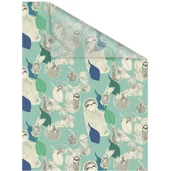 Lichtblick Fensterfolie selbstklebend, Sichtschutz, Sloths on turquoise  - Grün