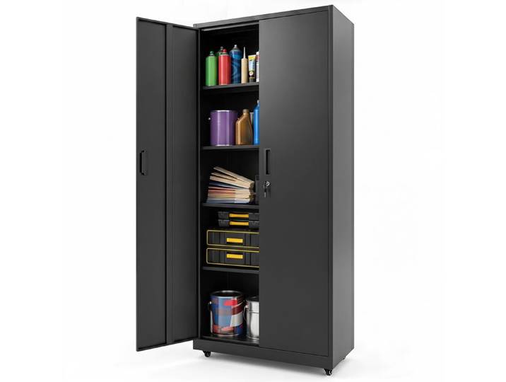 COSTWAY Caisson de Bureau à Roulettes avec 5 Niveaux Doubles Portes 4 Étagères Réglables pour Garage Bureau 80x40x186 cm Noir