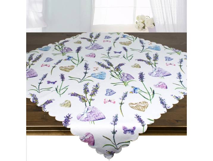 Mitteldecke DELINDO LIFESTYLE LAVENDEL + HERZ Gr. 1, weiß, B:80cm L:80cm, Polyester, Tischdecken, Mitteldecke, Strukturgewebe, bedruckt