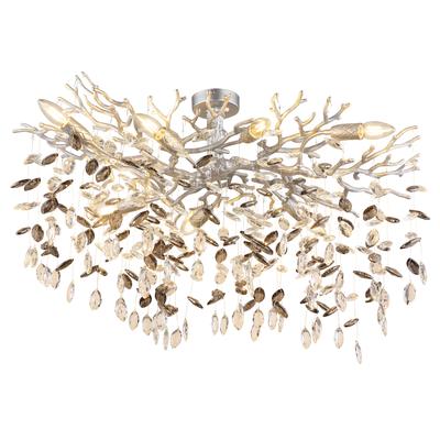 GLOBO LIGHTING Deckenleuchte "QUEENA", silber (silberfarben matt), 7, H: 50cm, 1 Stk., Leuchten, Deckenleuchte Silber, Glaskristalle Rauch/Klar, Flexo, E14, Deckenleuchte