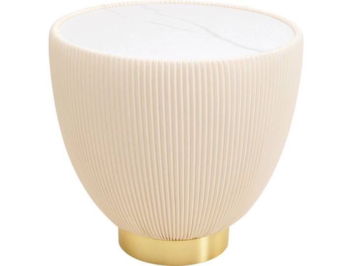 Kare-Design Beistelltisch, Weiß, Gold, Metall, Keramik, Marmoroptik, rund, Sockel, 47x45x47 cm, Wohnzimmer, Wohnzimmertische, Beistelltische, Beistelltische Metall