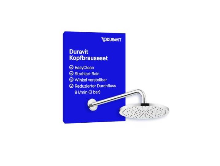 Duravit Universal Kopfbrausenset, Duscharm 410 mm, Duschkopf (Ø 250 mm), Kopfbrause rund, Armatur im Winkel verstellbar, Chrom