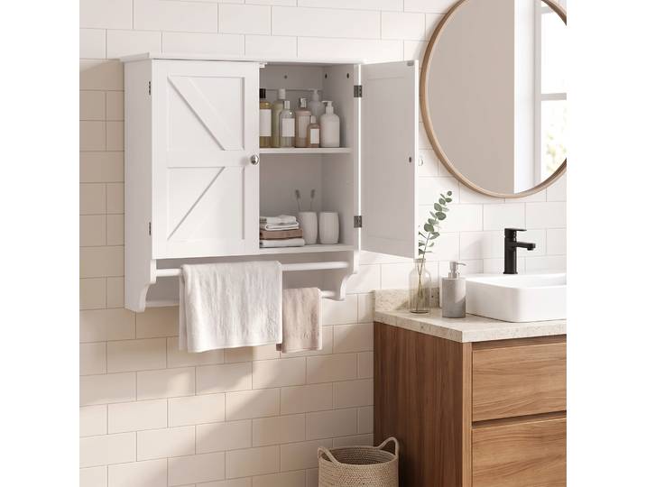 HOMCOM Meuble Mural Salle de Bain 2 Portes Porte-Serviettes Blanc