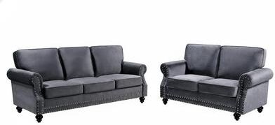 US Pride Furniture Container Furniture Nailhead Velvet 2-Piece Set, Loveseat and Sofa