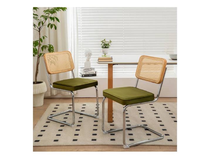 REDOM Esszimmerstuhl Rattan Seiten Akzentstühle mit Chrombeinen (Moderne Mid-Century Breuer Design Stühle, Gepolsterte Esszimmer, 2 St)