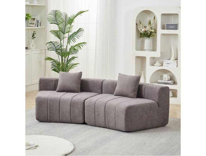 MEUBLIV Canapé modulable en chenille gris 2 places livré avec 2 coussins sans montage