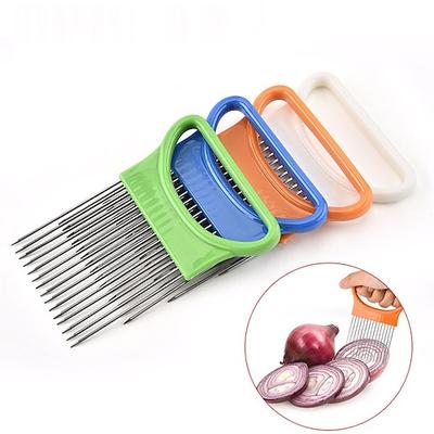 2 stücke zwiebel gemüseschneider schneiden tomatenschneider schneidhilfe halter führung schneideschneider sichere gabel zwiebelschneider küchenzubehör