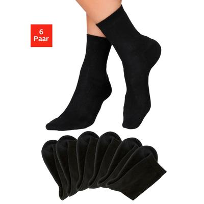 Socken H.I.S "Damen Herrensocken Frottee meliert oder uni", Herren, Gr. 39-42, schwarz (6x schwarz), Baumwolle, Elasthan, Polyamid, uni, elastisch, Socken Socken, mit bequemem Frottee