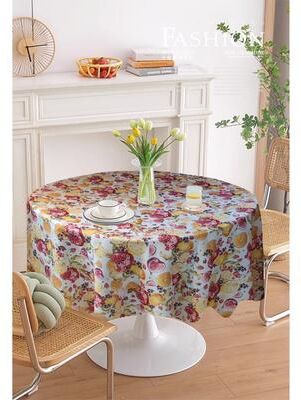 Violet Linen European Lemon Citrus Fruits Berries Pattern Tablecloths