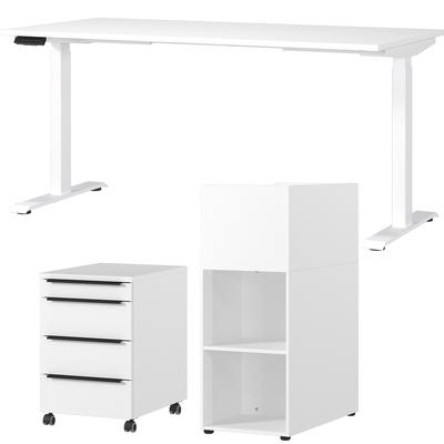 Büromöbel-Set GERMANIA "Mailand", weiß, Schreibtisch Breite 160cm Holzwerkstoff Metall, Holzwerkstoff, Metall, Arbeitsmöbel-Sets, Büromöbel-Set, inkl. Schreibtisch, Rollcontainer und Raumteiler