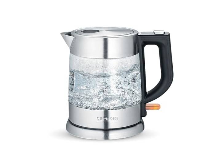 SEVERIN Glazen waterkoker, krachtige en compacte waterkoker in hoogwaardig design, waterkoker met kalkfilter, roestvrij staal/zwart, WK 3468