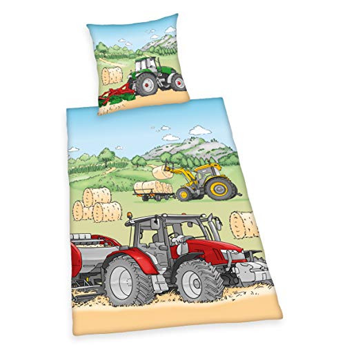 Herding Young Collection beddengoedset met tractormotief, meerkleurig, katoen/renforcé, Dekbedovertrek 140 x 200 cm en Kussensloop 70 x 90 cm