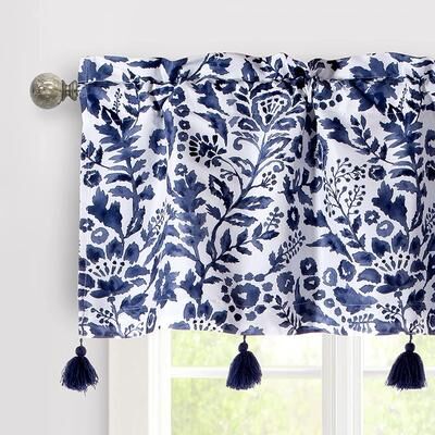 "DriftAway Julia Watercolor Blooming Flower Floral Lined Window Curtain Valance with Handmade Tassels - 52"" Width X 18"" Length"