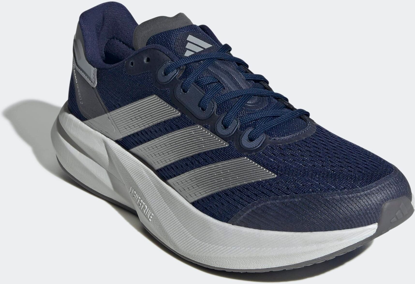 Laufschuh ADIDAS PERFORMANCE "DURAMO SPEED 2", Herren, Gr. 43, silber (dkblau, silvmt, halsil), Synthetik, Textil, Schuhe Laufschuh, sehr leicht dkblau, silvmt, halsil 43