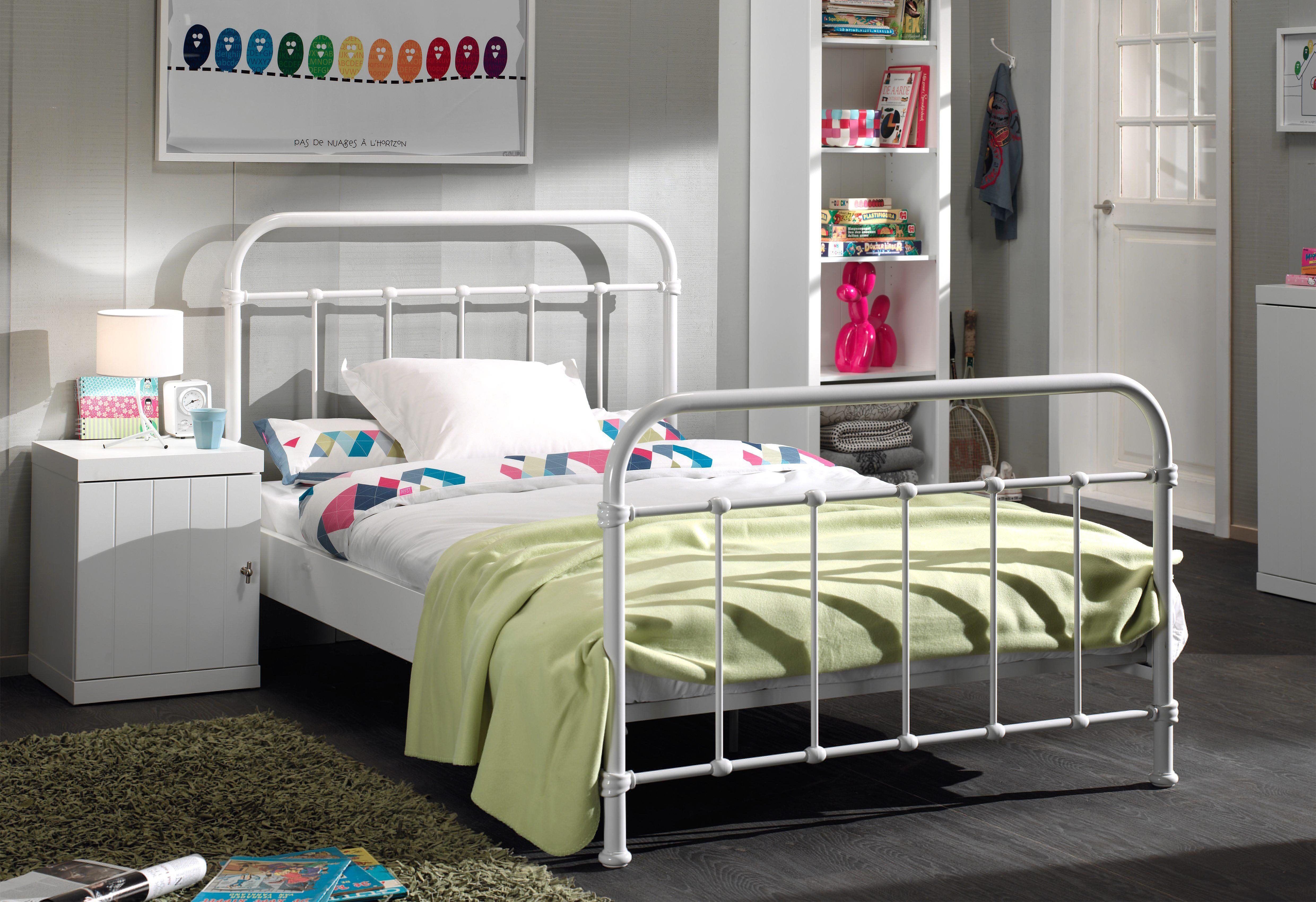 Einzelbett VIPACK "New York, Bettgestell Metall, pulverbeschichtet, in zeitlosem Design", weiss (weiß), B:95cm H:100cm L:210cm, Betten, Einzelbett, zwei Breiten und mehrere Farben zu Auswahl weiß Liegefläche Länge B: 200cm x 90cm, Höhe Bett: 100cm Höhe Fu
