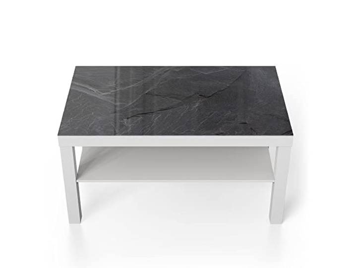 DEQORI Glastisch weiß groß 90x50 cm Motiv Schiefersteinoptik ausgefallener Beistelltisch aus Glas Hochglanz Couchtisch fürs Wohnzimmer moderner Couch Tisch mit Design