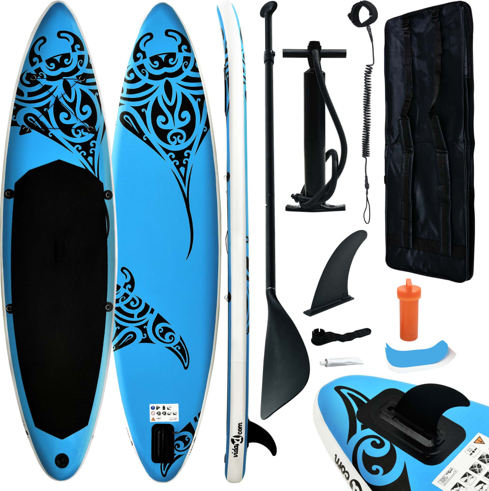 The Living Store Aufblasbares Stand Up Paddle Board Set 305x76x15 cm Blau