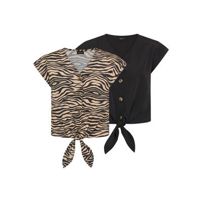 Kurzarmbluse LAURA SCOTT, Damen, Gr. 36, schwarz, Web, Obermaterial: 100% Polyester, bedruckt, Blusen, femininer Stil, mit Knöpfen, aus Polyester, bedruckt