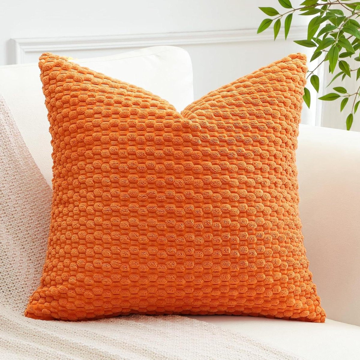 Oranje Decoratieve Kussenhoes van Zachte Corduroy Stof - 55 x 55 cm