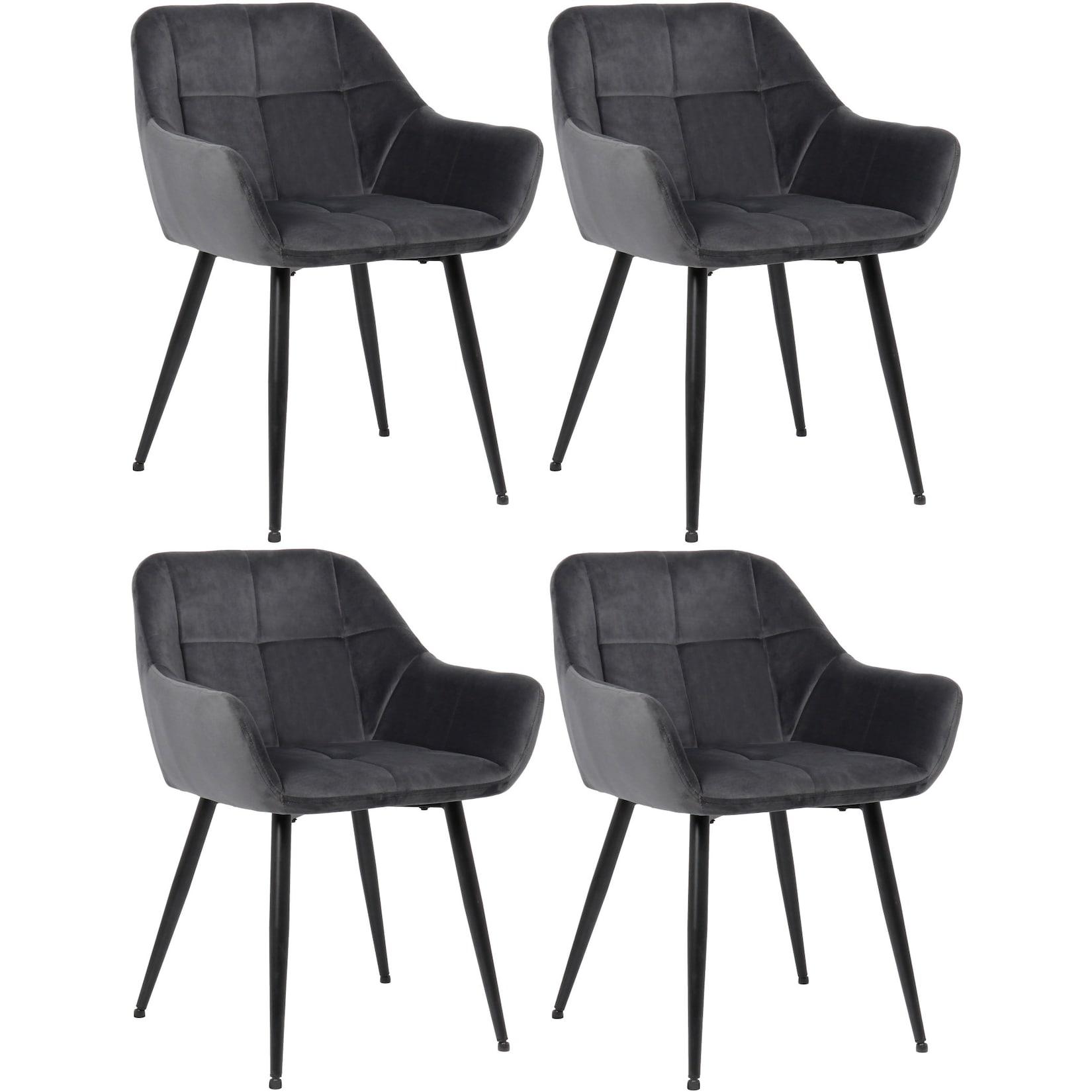 CLP 4er Set Esszimmerstühle Emia Samt - Farbe: grau, Material: Samt