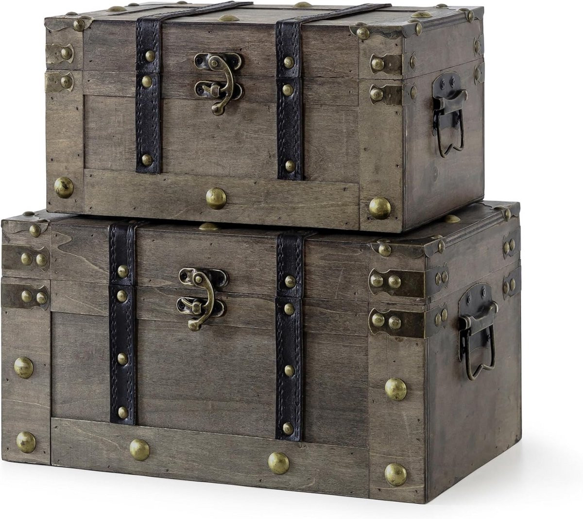 Set van 2 houten schatkisten - Antieke opbergkoffers voor decoratie