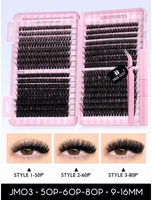 Inspired Finds GROINNEYA DIY Eyelash Extension Kit 640 Piece Lash Clusters With Bond & Seal For Salon Quality Cat Eye Looks jm03 Kit