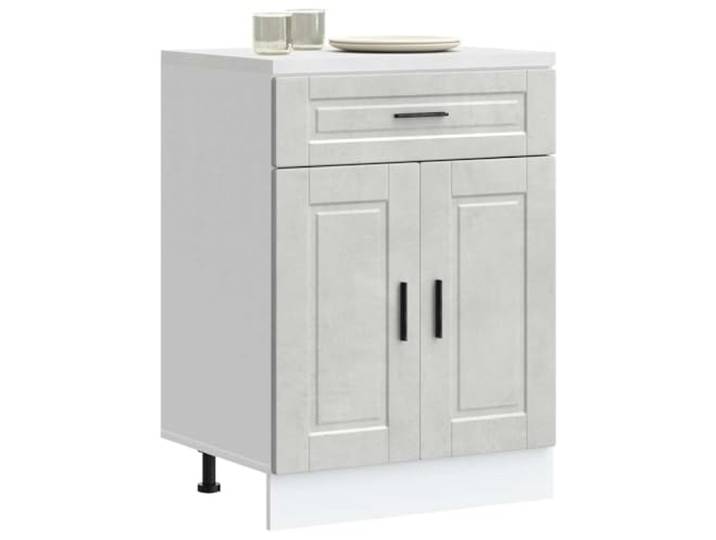 Küchenunterschrank Hafen grau Beton Spanplatte 60 x 46 x 81,5 cm Verstellbare Füße, Kapazität 70 kg, Belastung pro Schicht 25 kg, Wandbefestigung im Lieferumfang enthalten
