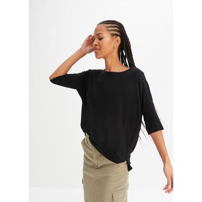 T-Shirt BONPRIX, Damen, Gr. 48/50 (XL), schwarz, Jersey, Obermaterial: 95% Viskose, 5% Elasthan, unifarben, oversize Po-bedeckend, U-Boot-Ausschnitt, Shirts T-Shirt, Oversize-Passform, Halbarm, U-Boot Ausschnitt