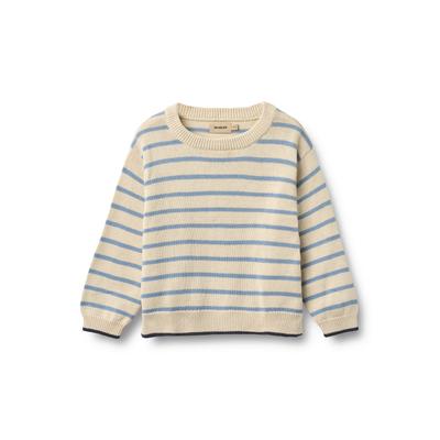 Sweater WHEAT "WHEAT Strickpullover Morgan", Jungen, Gr. 128, faded denim stripe, 100% Baumwolle, Rundhals, Sweatshirts Sweater
