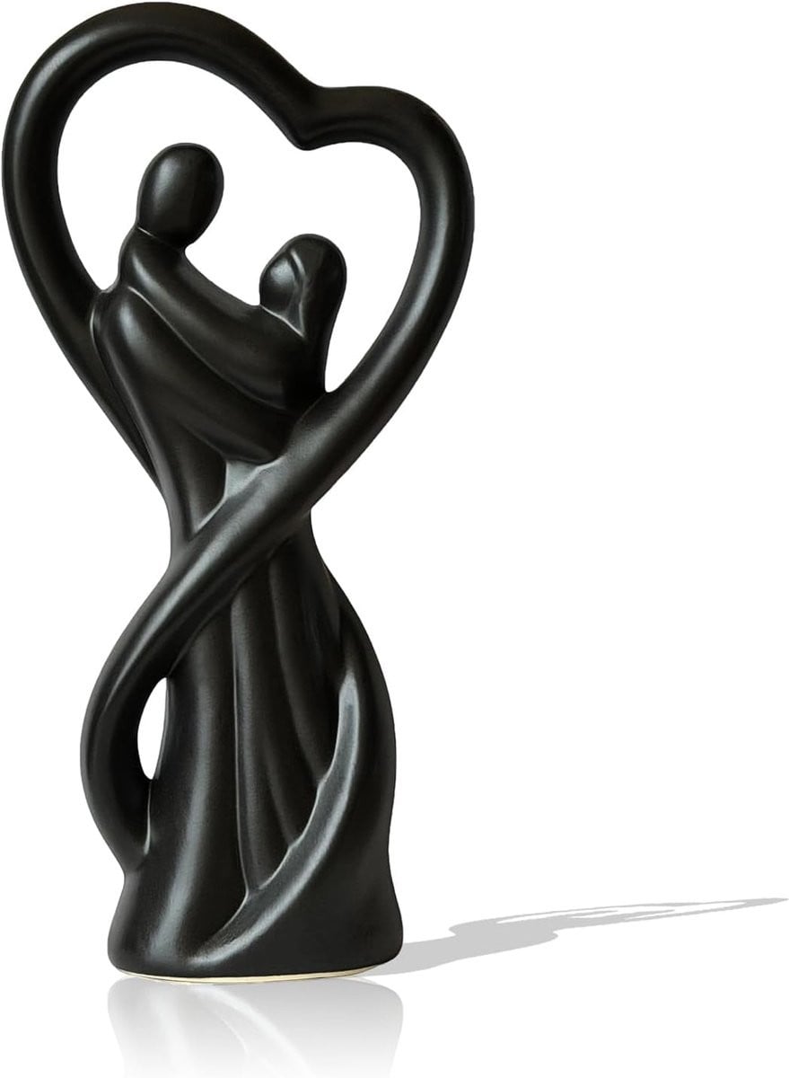 Stijlvolle keramische sculptuur Hart Paar - Zwart decoratief ornament voor op een bureau of tafel