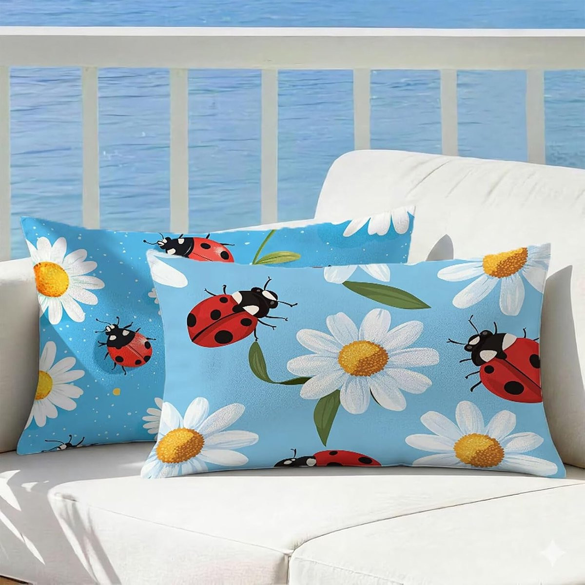 Waterafstotende Kussenhoes Set Wit Chrysant - 50 x 70 cm