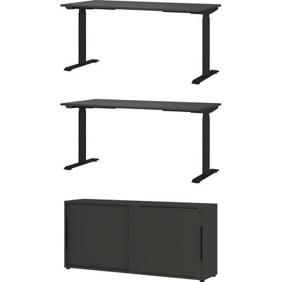 Büromöbel-Set GERMANIA "Mailand", grau (graphit), Holzwerkstoff Metall, Holzwerkstoff, Metall, Arbeitsmöbel-Sets, Büromöbel-Set, inkl. 2 Schreibtischen und Schiebetürenschrank