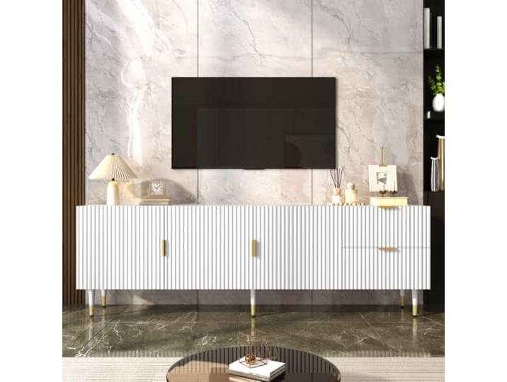 DUlVBPE TV-Schrank mit Schubladen, TV-Möbel mit goldenen Griffen, goldenen Beinen und verstellbaren Füßen. Türen mit Regalen.