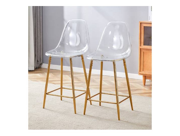 Fine Life Pro Barhocker 2 Barhocker transparent, Metallgestell Silber/Gold/Schwarz, Für Küche, Bar oder Esszimmer, ohne Tisch