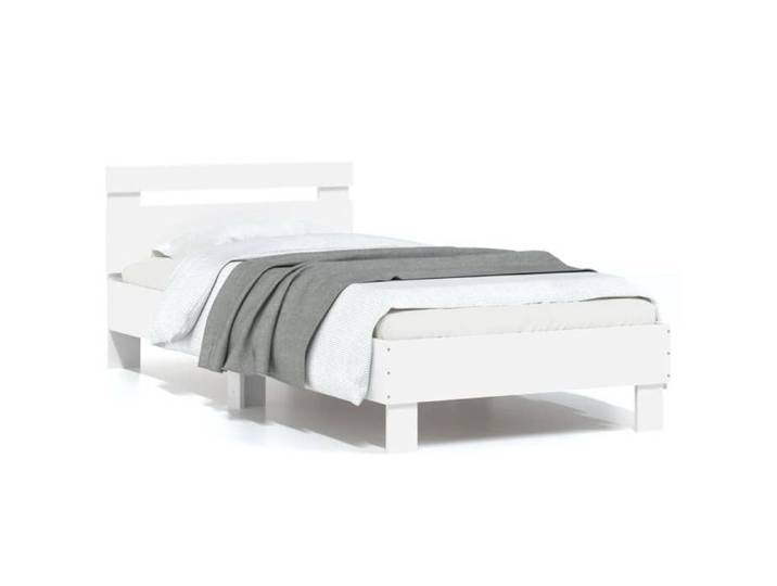 （SOLDES SEPT)Cadre de lit Contemporain dormir - Structure de lit/1 PLACE - sans matelas - avec tête de lit blanc 90x190 cm