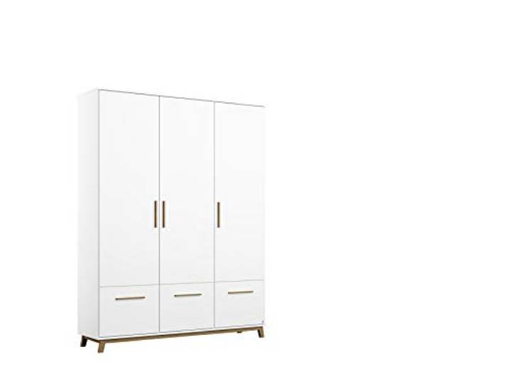Rauch Möbel Carlsson, Kleiderschrank, Farbe Weiß, Breite 136 cm Schrank, Kinderkleiderschrank, 3-türig, 3 Schubladen, für Schlafzimmer, Kinderzimmer, Babyzimmer, Garderobe, Flur