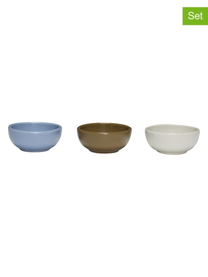 Hübsch 3er-Set: Schalen "Amare" in Weiß/ Hellbraun/ Blau - Ø 7 cm - onesize
