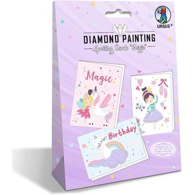 URSUS Diamond Painting Greeting Cards Magic, Grußkarten Bastelset für Kinder, 3er Set