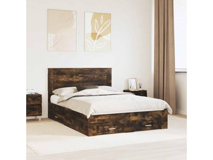 Stauraumbett Holzwerkstoff mit Kopfteil klare Optik Braun 140 x 190 cm Bettgestell mit Schubladen und Kopfteil Holzwerkstoff Stauraumbett 90x200 mit Lattenrost Modernes Bett fuer Schlafzimmer