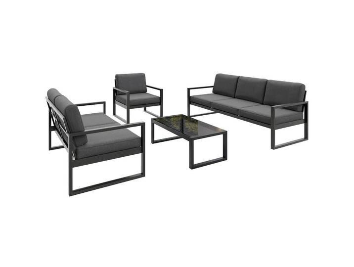 Beautysofa Gartenset Stella mit Sofas, Sessel und Kaffeetisch, mit Metallrahmen, Dunkelgrau, Gartenmöbel, Gartengarnituren, Gartenmöbel-Sets