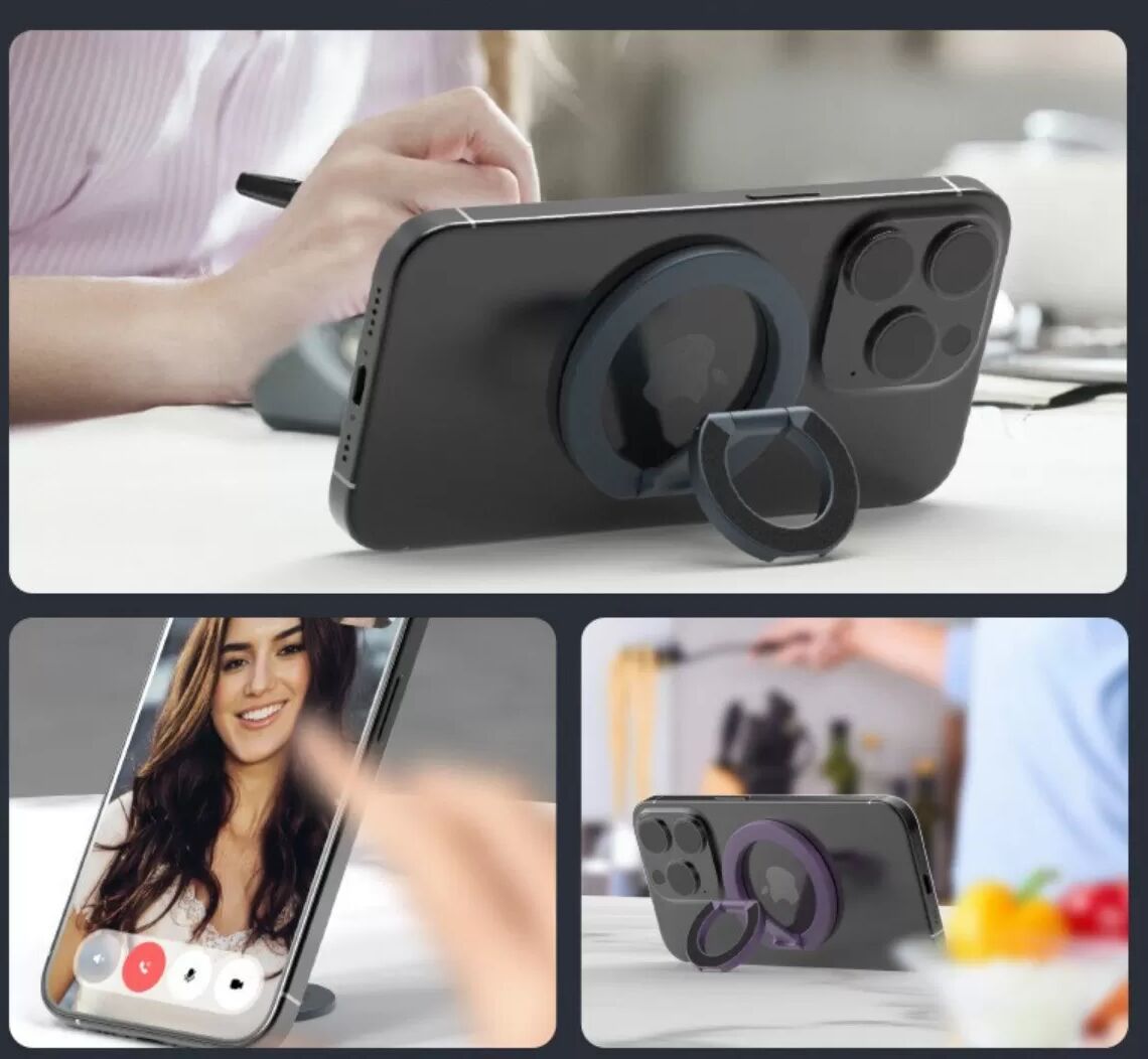 INF Support anneau magnétique pour téléphone Noir, alliage d'aluminium - Conception magnétique double-face compatible avec
