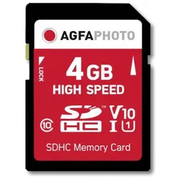 Agfaphoto SDHC Karte 4GB High Speed Class 10 UHS I U1 V10 (4 GB, SDHC, U1, UHS-I), Speicherkarte, Blau