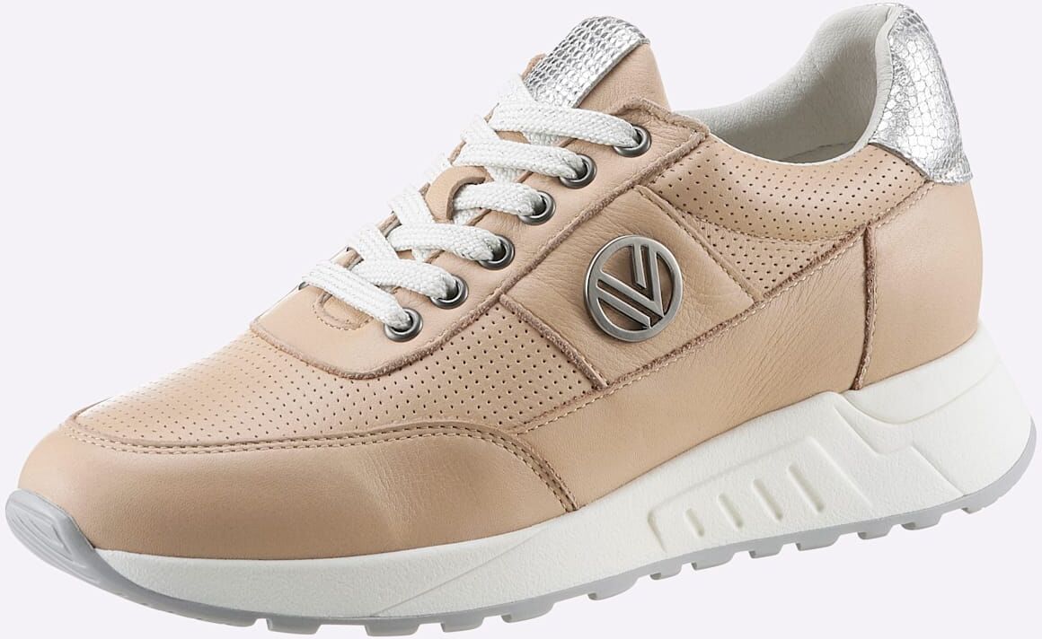 Sneaker HEINE, Damen, Gr. 37, Synthetik, beige (nude, silberfarben), Glattleder, Leder, Schuhe Sneaker nude, silberfarben 37, Synthetik