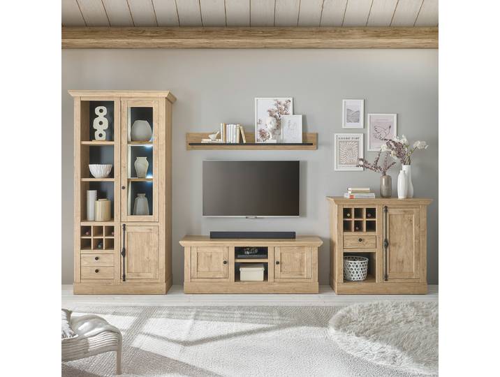 Wohnwand 4-teilig Spanplatte, beschichtet Braun/Beige 382cm