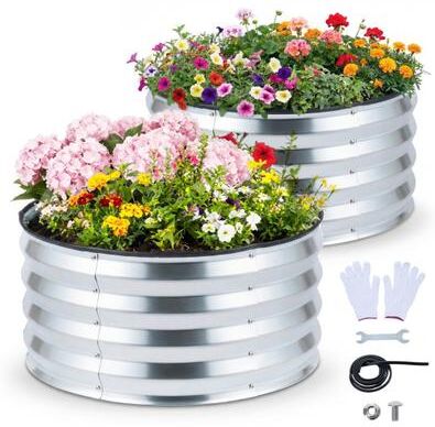 Costway 2 Pack Galvanized Raised Garden Bed Kit with Open-Ended Base-Silver