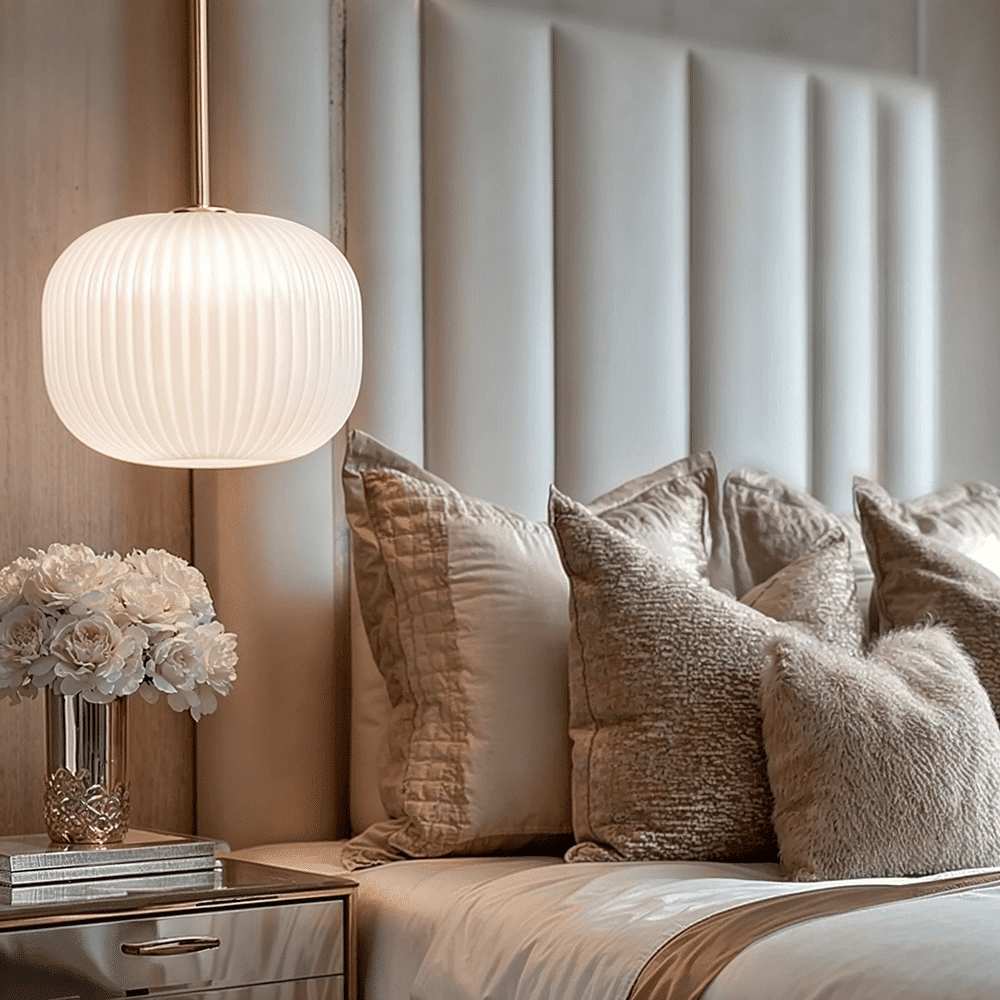 Bellamy White Glass & Gold Ribbed Glass Circular Pendant Ceiling Light