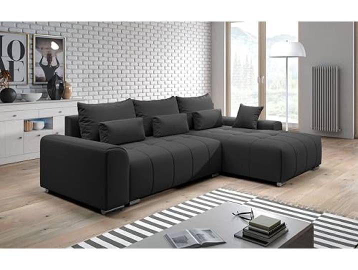 AX Living Eckschlafcouch mit Bettkasten Rivolli 260 cm schwarz Ecksofa 260 cm breit mit Schlaffunktion. Eckschlafcouch mit Bettkasten. Ecksofas mit Federkern. Breite von 260 cm.