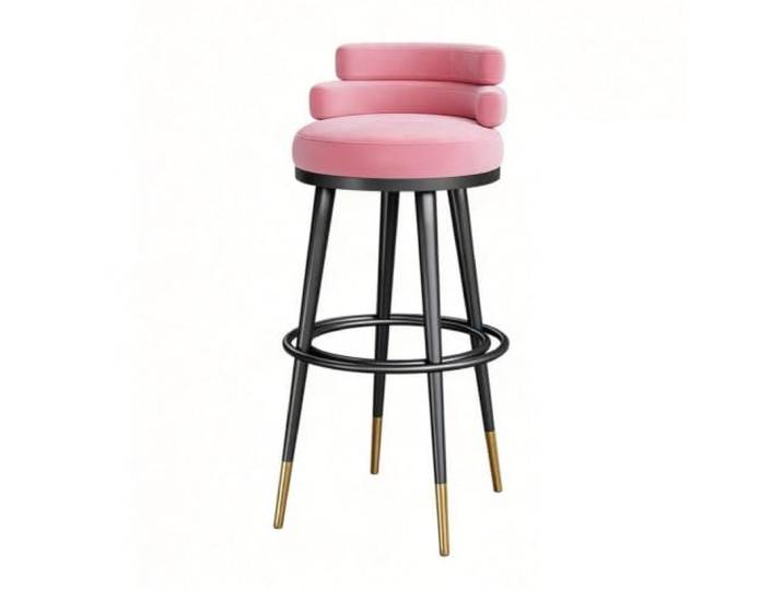 Guyifuny Barhocker für Küche und Bar 1er Set Samt Metallgestell Samt auf hochdichtem Schaum, niedrige Rückenlehne für langes Sitzen, Metallgestell mit Fußstütze(Pink,29.5in)